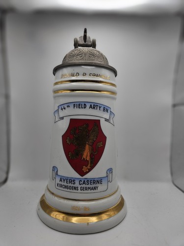 GERMAN REGIMENTAL BEER STEIN WITH CANNON LID  Personalized 1951-56 4th division 