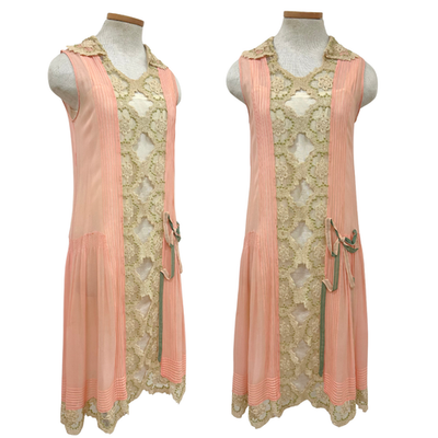 open lace back dress RESERVED 1920s Sheer Chiffon Red White Blue Flapper Day Dress main image 0