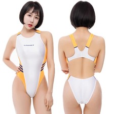 LEOHEX Women's Satin Glossy Swimwear Patchwork High Cut Beach Training Swimsuits