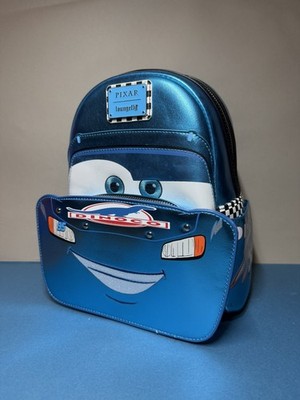 Loungefly Disney Pixar Cars Lightning McQueen Rucksack Dinoco Metallic Blau Neu mit Etikett