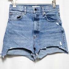 LE JEAN Distressed Denim Shorts 27 High Waisted Cutoff Blue Made in USA Premium