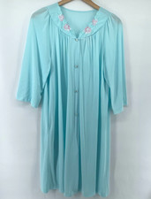 Vtg Shadowline Peignoir House Coat Robe Sz M Light Blue Embroidered Pocket USA