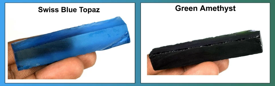 170-190 quilates amatista verde y topacio azul suizo rebanada de piedras preciosas par áspero certificado Foto 4 de 4