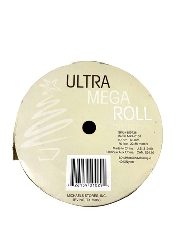 Ultra Mega Roll Wired 2.5" 25 Yd. Gold Metallic Christmas Ribbon - NEW - Picture 3 of 5