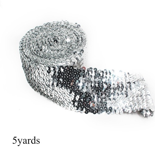 5 Yards Elastic Sequins Trim Strip Fabric Ribbon Craft DIY Fringe Sewing Costume - Picture 13 of 15