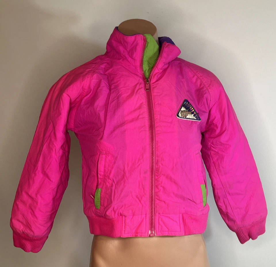 Chaqueta antiniebla vintage London niñas S 7-8 rosa neón esquí nieve cremallera completa rosa púrpura Foto 4 de 4