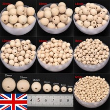 100Pcs Natural Round Wooden Beads Balls Untreated Plain Wood Hole 8mm - 50mm UK