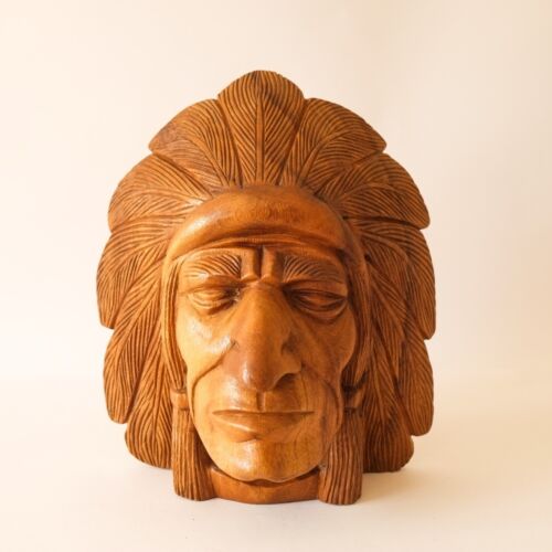 Geschnitzte Holz Indianer Indianer Kopf Skulptur Wandbehang Maske