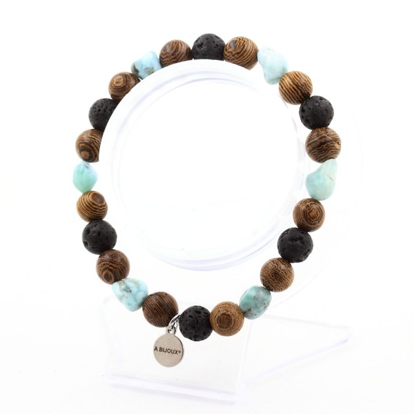 Steine Und MinéRaux. Armband Larimar Von Republik Dominikanische + Perlen Lava-image