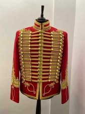 Men  s Red Napoleonic Hussar Military Jacket   Tunic Pelisse  Jimi Hendrix Style