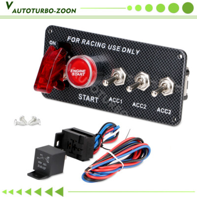 5-in-1 Ignition Switch Panel Engine Start Push Button LED 12V Toggle Racing Car