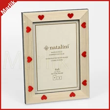 Natalini Handmade Italian Wooden Frame 4x6", Ivory/Red, Heart Pattern, NEW
