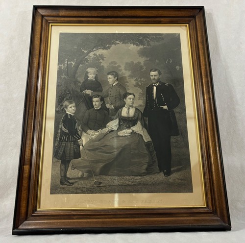 General Grant & His Family Engraving Print Wood Framed 33 x 27 John Sartain - Picture 2 of 24