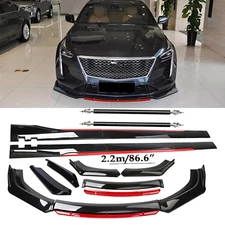 Front Bumper Lip Chin Spoiler Splitter Body Kit Glossy Black + Red For Cadillac