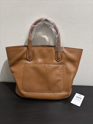 J.Jill Luxurious Genuine Leather Tote Bag Cognac Brown Modern Classic NWT