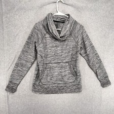 LL Bean Pullover Sweatshirt Wmns Sz S Petite Gray Heathered Cowl Neck Thumbholes
