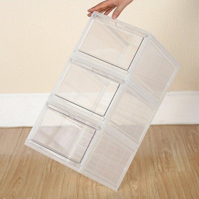 12x Cajas de Zapatos Transparentes Plástico Duro Magnético Zapatilla Organizador de Almacenamiento Apilable Foto 2 de 4