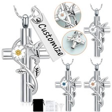 Hummingbird Urn Necklace for Ashes Cross Cremation Jewelry Ashes Memorial Gifts