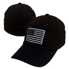 Black USA US United States American Flag Washed Cotton Flex Baseball Fit Hat Cap