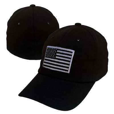 Black USA US United States American Flag Washed Cotton Flex Baseball Fit Hat Cap