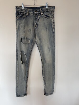 Sua Moment Men s Ankle Zip Skinny Distressed Jeans Size L EUC Light Wash