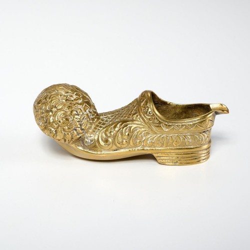 Vtg Greek Solid Brass Pompom Shoe Figure Ashtray Paperweight, 4.5"l - Picture 4 of 8