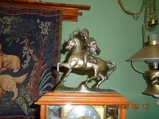 ANTIQUE  METAL STATUE OF A GENERAL RIDING A HORSE-signed METROPOLITAN, NY 1900