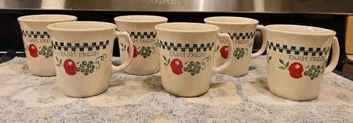 Vintage Corning Corelle Farm Fresh Coffee Cups Mugs 8 oz Set 6 Apples Pears