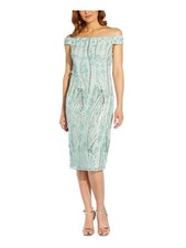 ADRIANNA PAPELL Womens Aqua Applique Lined Cap Sleeve Sheath Dress 6