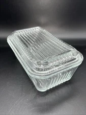 Vintage Glass Refrigerator Butter Dish Ribbed Covered Storage Container