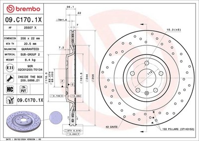 2x BREMBO Bremsscheibe gelocht/innenbel. Ø356mm für Audi A6 Avant 4G5 C7 4GD