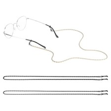 3 Pcs Eyeglass Strap, 27.6 Inch Leather Eyeglass Chains, Black/White/Gray