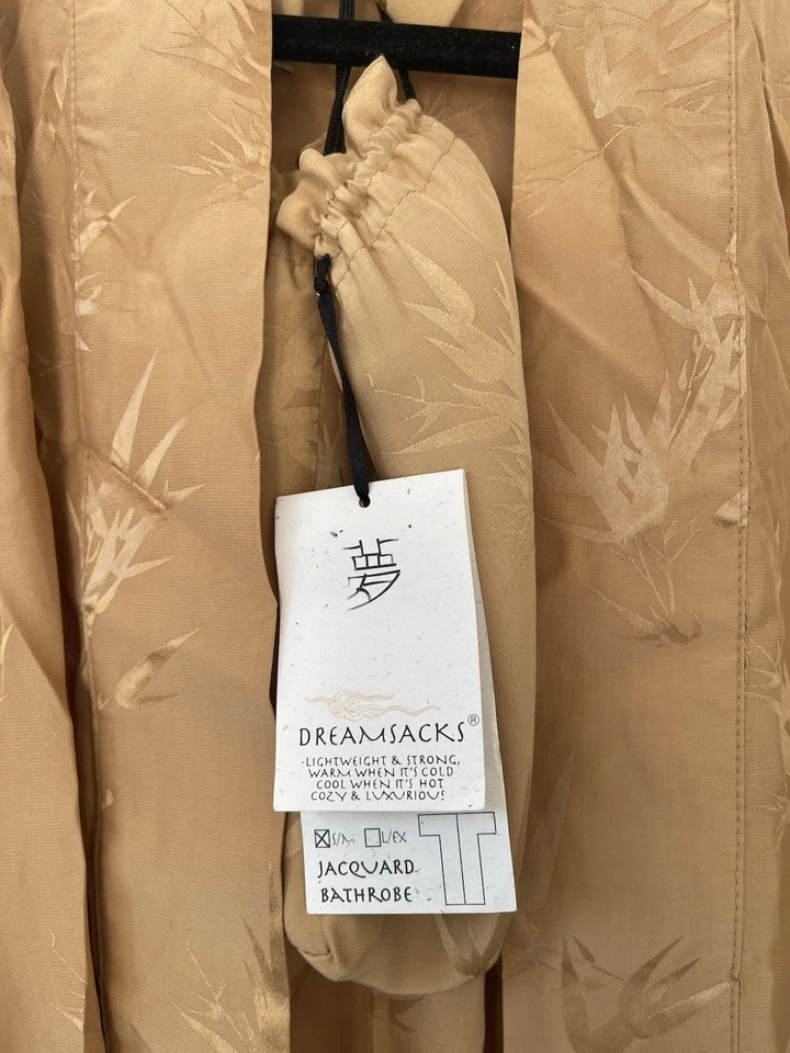 Dreamsacks 100% Silk Jacquard Bathrobe Kimono Robe S/M Gold Bamboo Motif NWT - Image 4 of 4