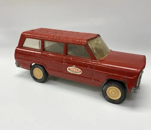 Vintage 1960s Tonka Jeep Wagoneer Red Pressed Steel Station Wagon Toy Car USA