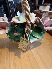 CAPODIMONTE FLOWER BASKET Italy ROSES Hi-Quality ORIGINAL TAG 9"H X 12"W X 7"D