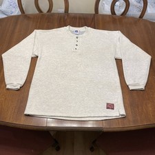 Vintage USA Made Russell Athletic Henley Gray Large Pullover Sweatshirt 21.5x28  