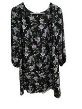 Forever 21 Black Purple Floral Mini Dress 3/4 Sleeve Size M