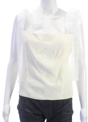 Reformation Women Ivory Viscose Square Neck Sleeveless Blouse Zip Size 10