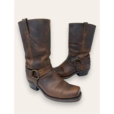 FRYE Harness 12R Leather Belted Western Moto Boot Brown Square Toe 11 Women s