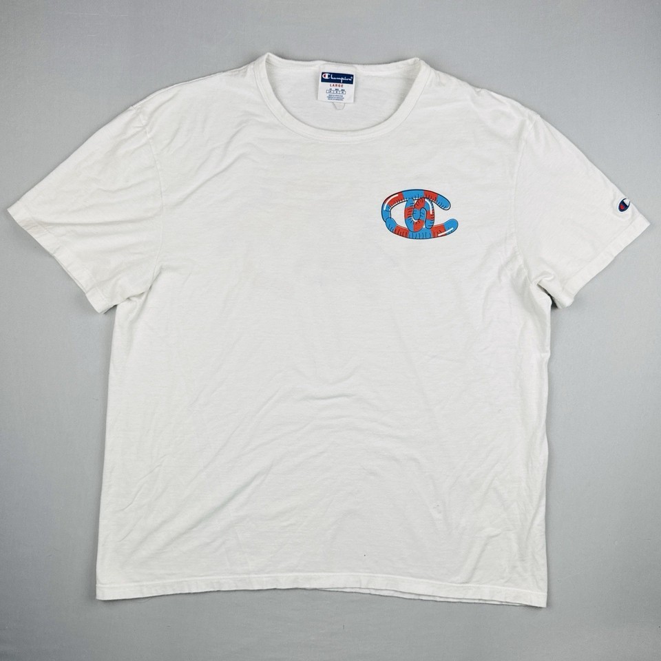 Champion Gummy Worms Graphic T-Shirt Large White Colorful Cartoon Candy ...