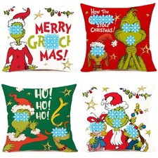 Christmas Throw Pillow Covers, 18 x 18 Inches Farmhouse Christmas Decorations...
