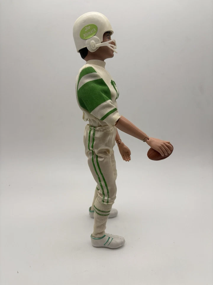 Figura de muñeca de mariscal de campo de fútbol americano vintage 1970 Mego Broadway Joe Namath Jets Foto 3 de 4