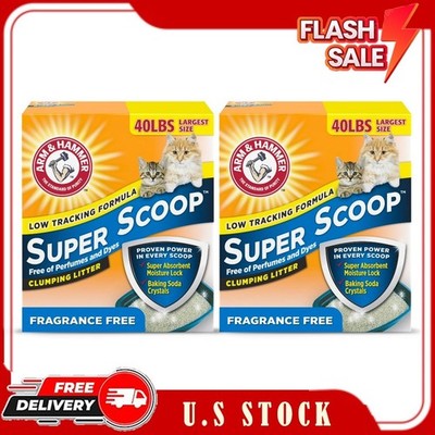 2 Pack ARM & HAMMER Super Scoop Fragrance Free Clumping Clay Cat Litter, 40 lb