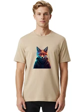 Cyberpunk-Fox Mens Graphic Tee, 100% Cotton, Casual Summer Wear