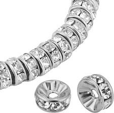 20 Pcs 8X4Mm Flat round 316 Stainless Steel Crystal Rhinestone Bead Spacers for