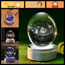 3D Solar System Crystal Ball - Glass Globe Night Light with 12 Color Modes, Astr