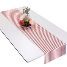 Red Striped Table Runner Cotton Linen Runners for Table Wedding 13"x54" 1-red