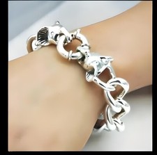 925 Sterling Silver Elephant Link Bracelet - Chic 8" Lightweight Curb Chain 1530