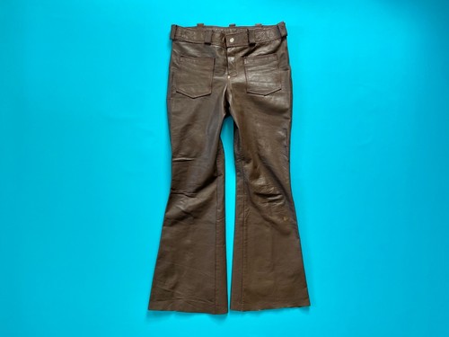 60s 70s BATES Leather Bell Bottom Pants Hippie Flare Leg Brown Mens Sz 32 31 Vtg
