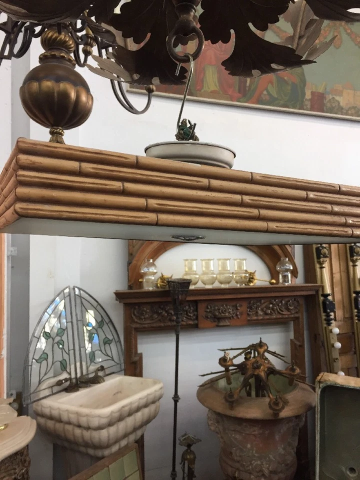 Accesorio de techo de bambú y vidrio Mid Century Foto 3 de 4